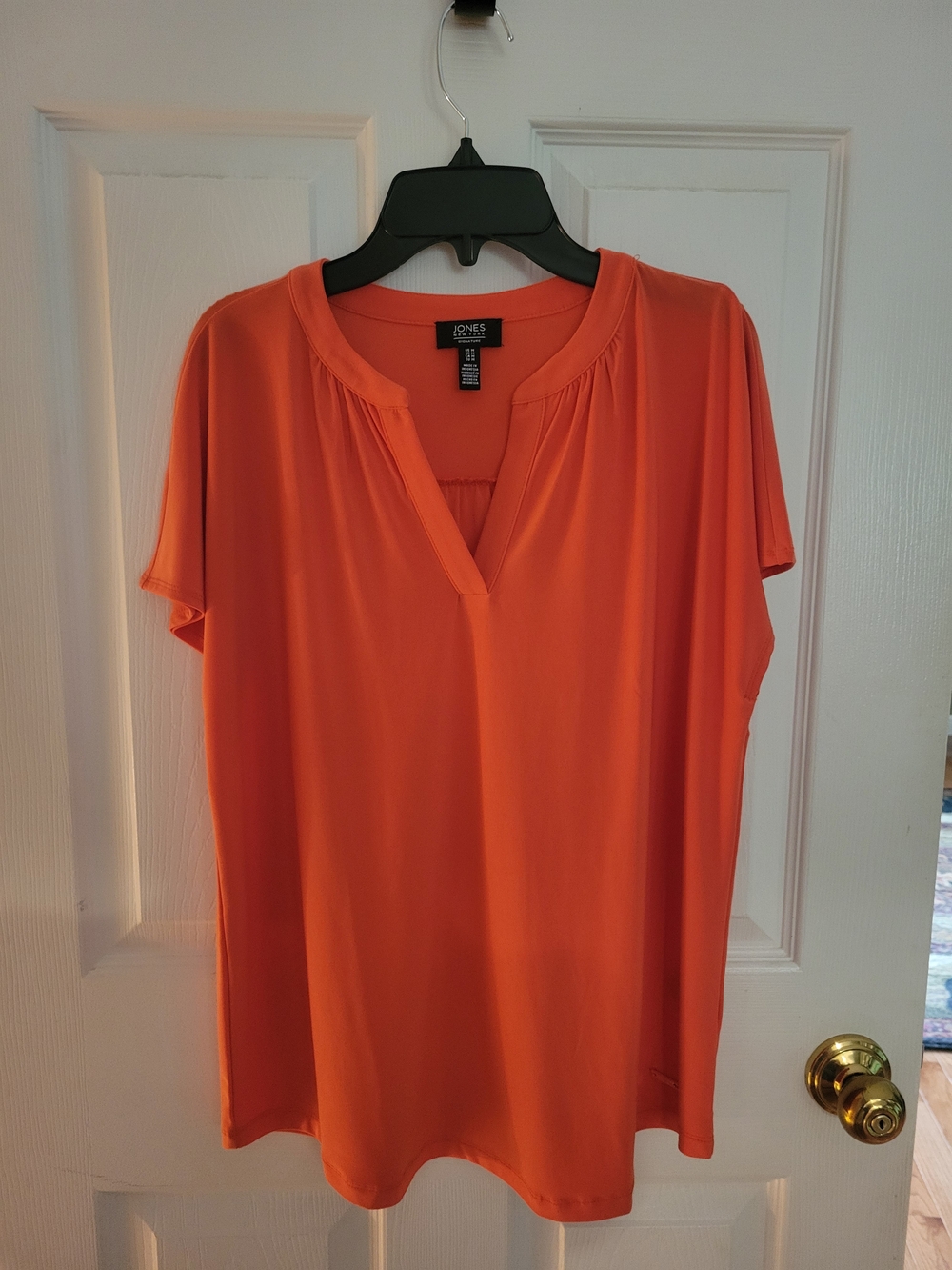Jones New York Bright Orange Short Sleeve V-Neck Blouse